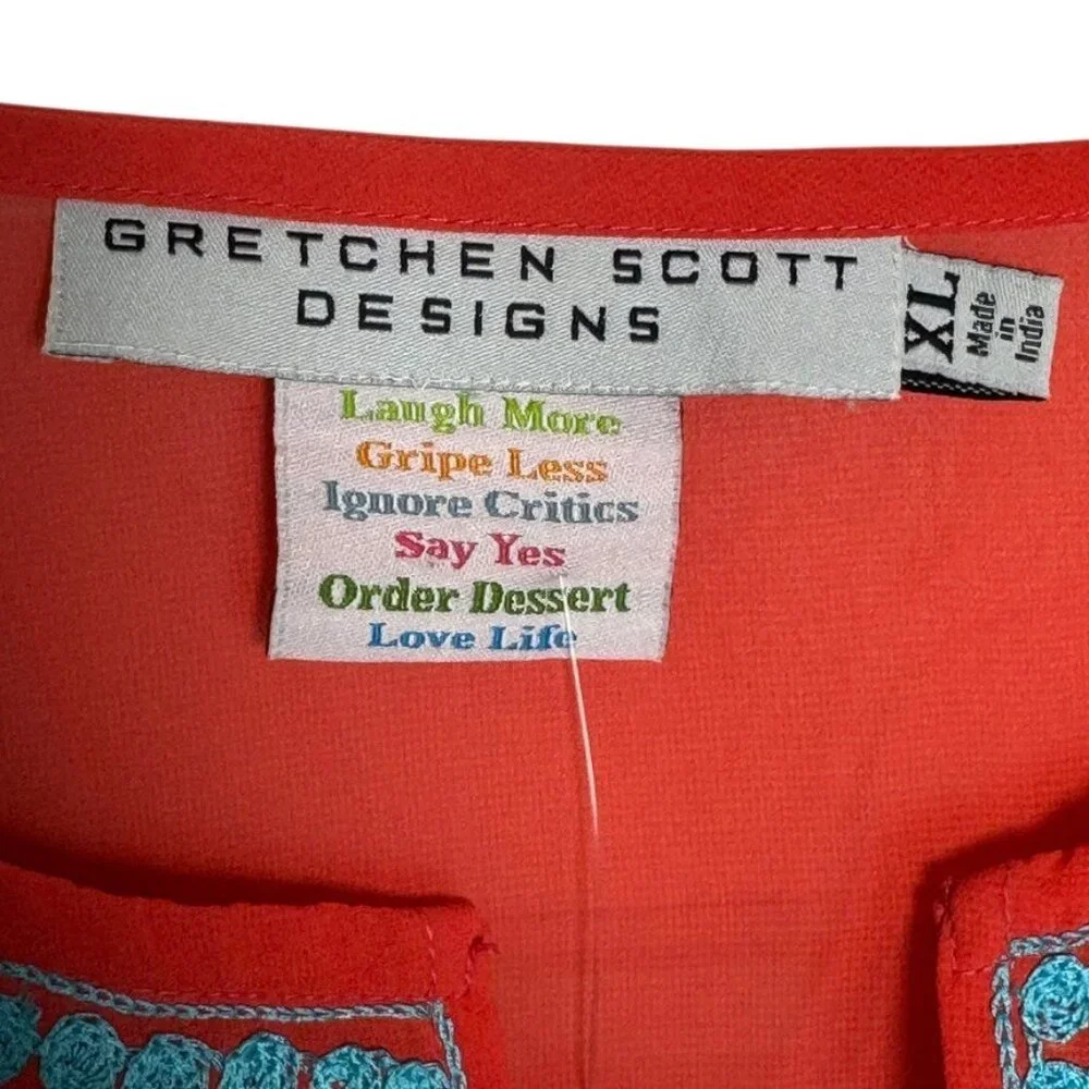 Gretchen Scott Designs Women’s Size XL Tunic Top coral Embroidered Boho blous - Picture 6 of 10
